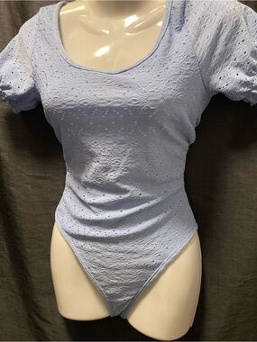Seduction Baby Blue Eyelet Lace Short Sleeve Bodysuit S